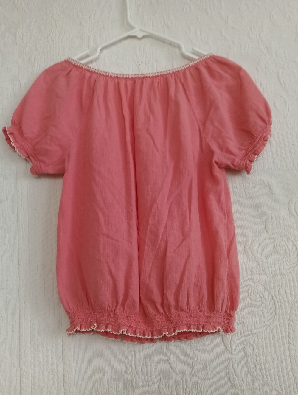 American Eagle Outfitters Coral Pink Embroidered Peasant Blouse Breezy Boho Y2k - Picture 11 of 12